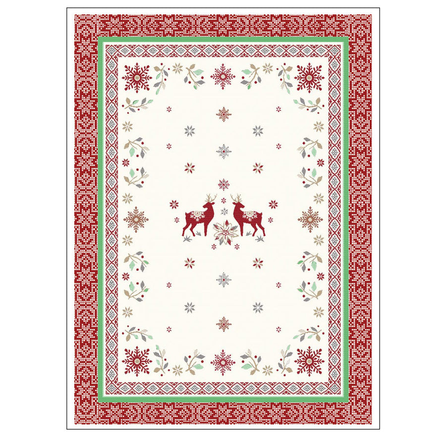 Winter Valley Cream & Red French Cotton Kitchen Towel by Tissus Toselli