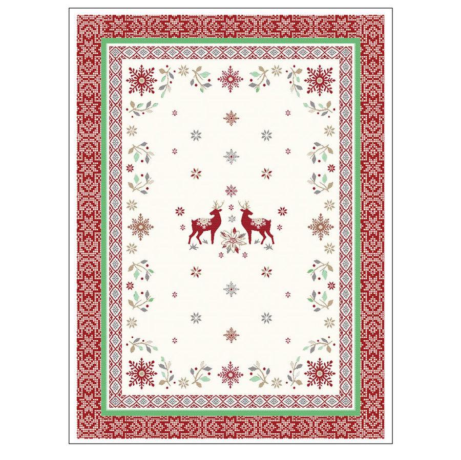 Winter Valley Cream & Red French Cotton Kitchen Towel by Tissus Toselli