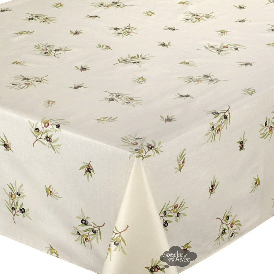 59" Square Clos des Oliviers Cream All-Over Acrylic-Coated Cotton Tablecloth by l'Ensoleillade