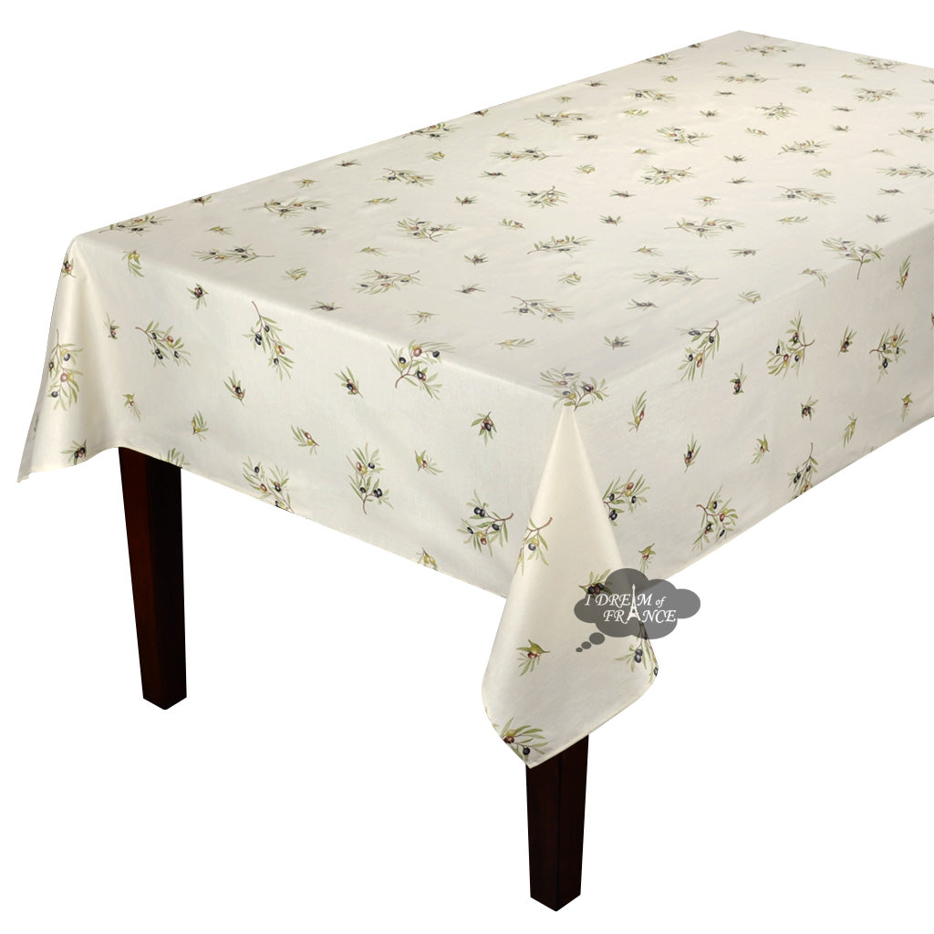 60x138" Rect Clos des Oliviers Cream All-Over Acrylic-Coated Cotton Tablecloth by l'Ensoleillade