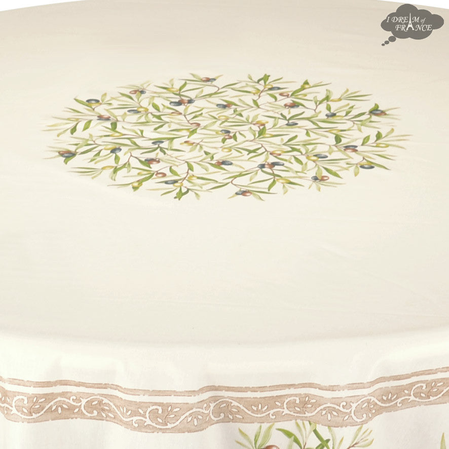 70" Round Clos des Oliviers Cream French Tablecloths by Label France - Coated or Not Coated