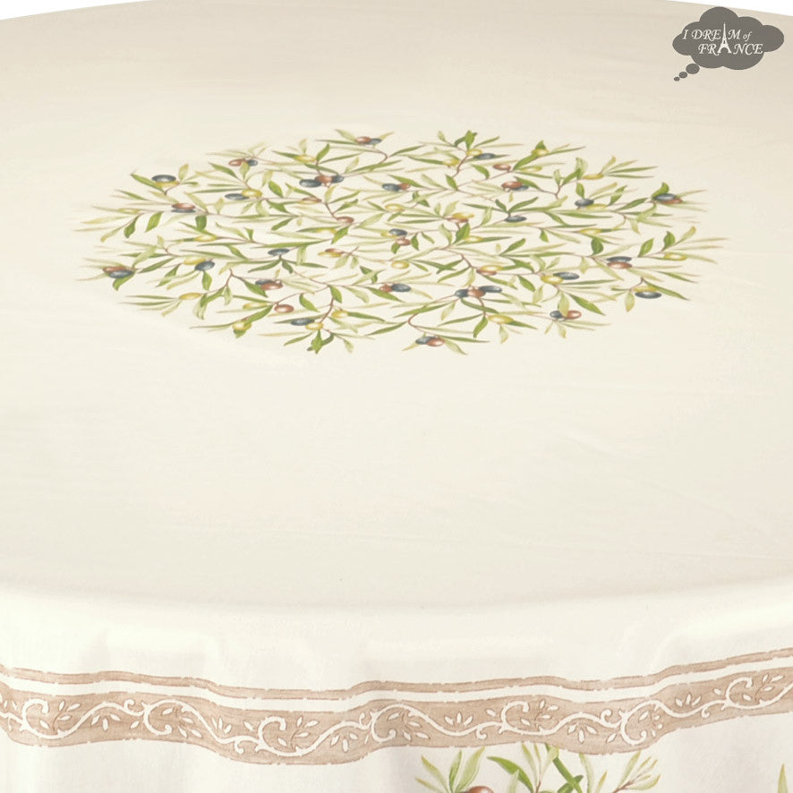 70" Round Clos des Oliviers Cream Coated Cotton Tablecloth