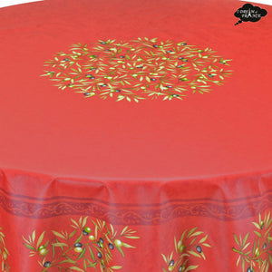 70" Round Clos des Oliviers Red Coated Cotton Tablecloth by Tissus Toselli