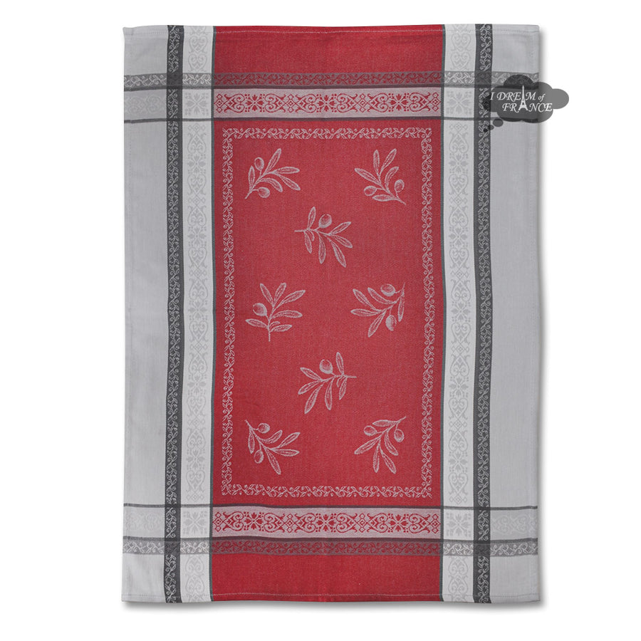 Olivia Gray & Red Cotton Jacquard Dish Towel by Tissus Toselli
