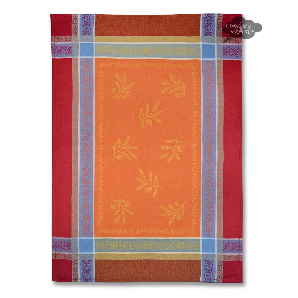 Olivia Red & Orange Cotton Jacquard Dish Towel by Tissus Toselli