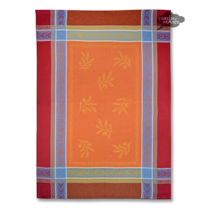 Olivia Red & Orange Cotton Jacquard Dish Towel by Tissus Toselli