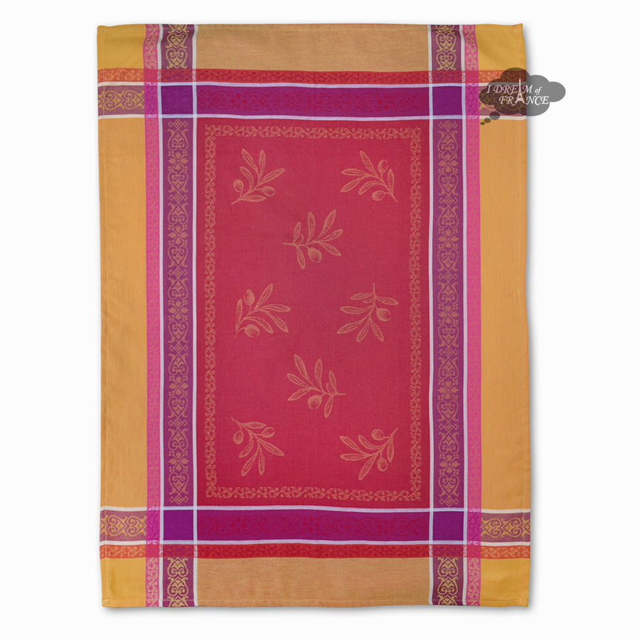 Olivia Yellow & Red Cotton Jacquard Dish Towel by Tissus Toselli