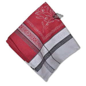 Olivia Gray & Red French Cotton Jacquard Napkin by Tissus Toselli