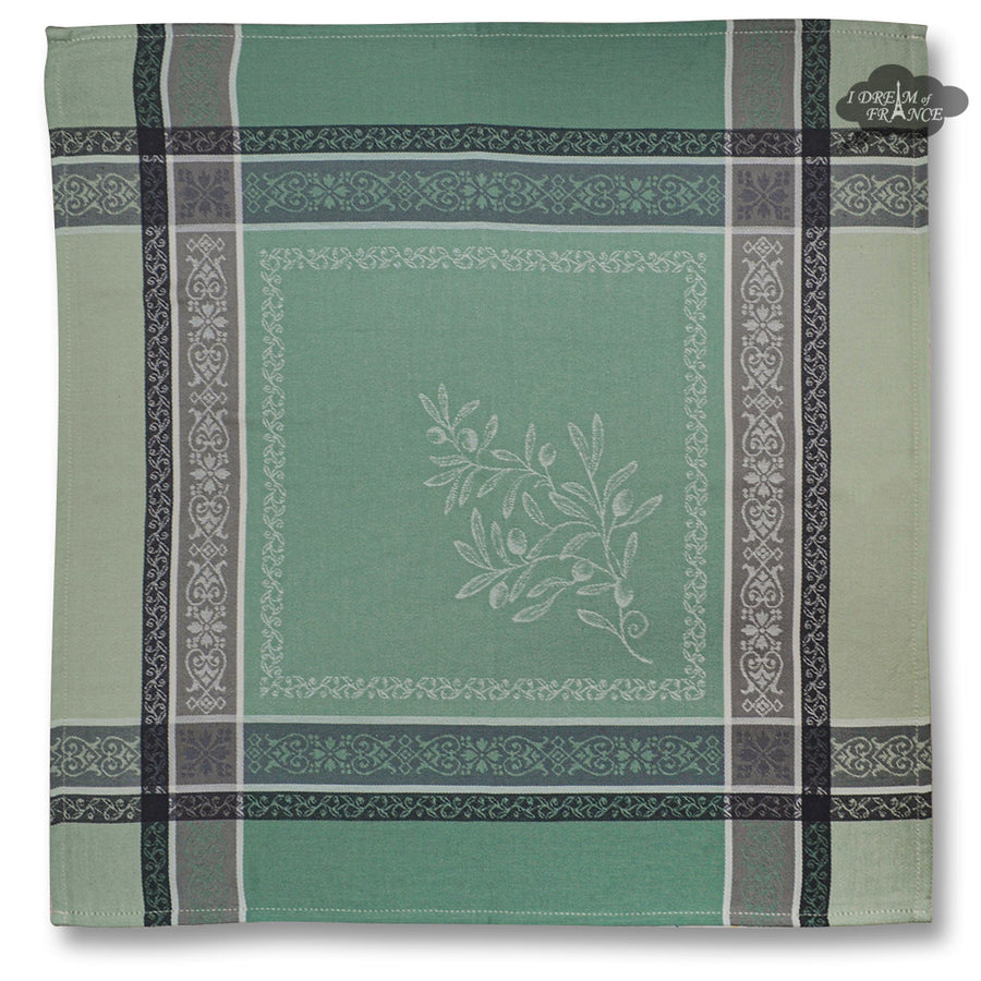 Olivia Green French Cotton Jacquard Napkin by Tissus Toselli