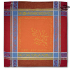 Olivia Red & Orange French Cotton Jacquard Napkin by Tissus Toselli