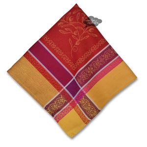 Olivia Yellow & Red French Cotton Jacquard Napkin by Tissus Toselli