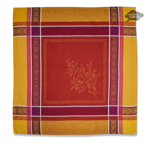 Olivia Yellow & Red French Cotton Jacquard Napkin by Tissus Toselli