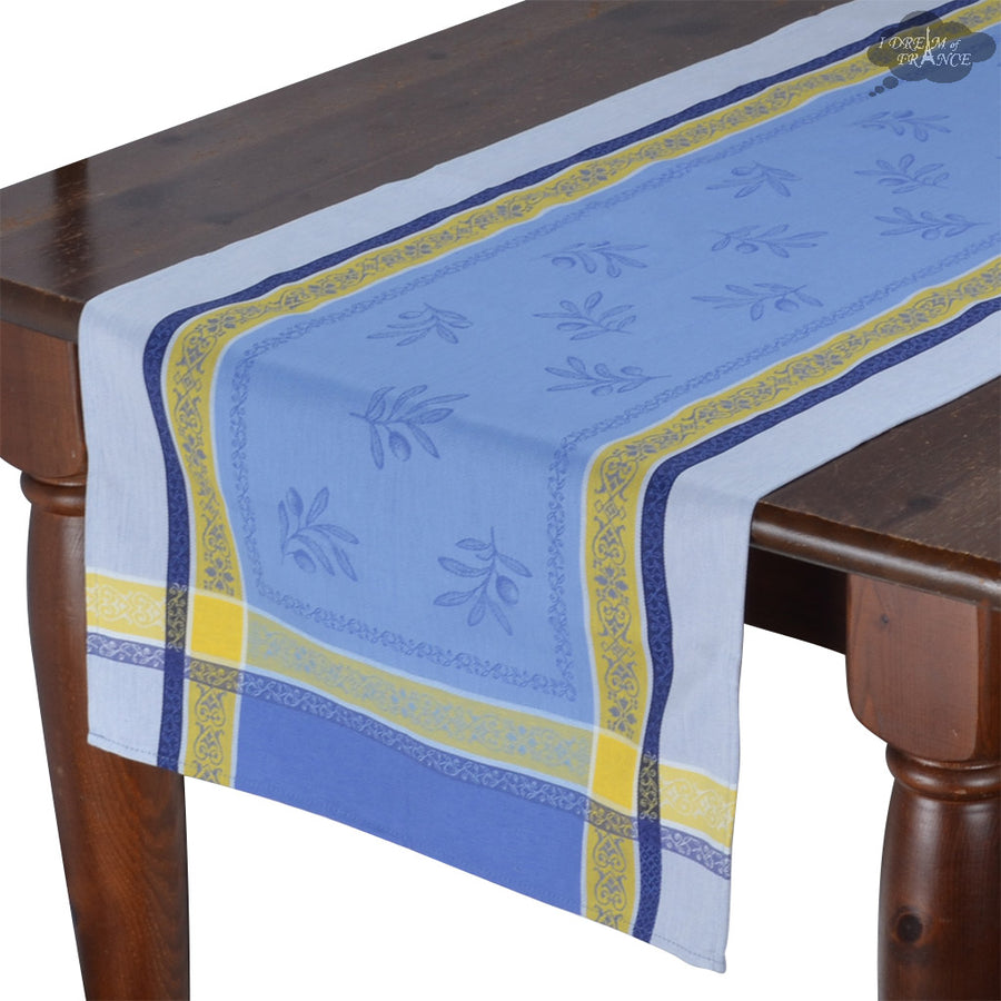 20x64" Olivia Blue & Yellow Jacquard Cotton Table Runner by Tissus Toselli