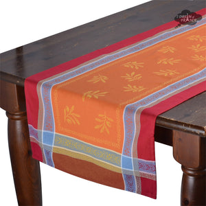 20x64" Olivia Red & Orange Jacquard Cotton Table Runner by Tissus Toselli