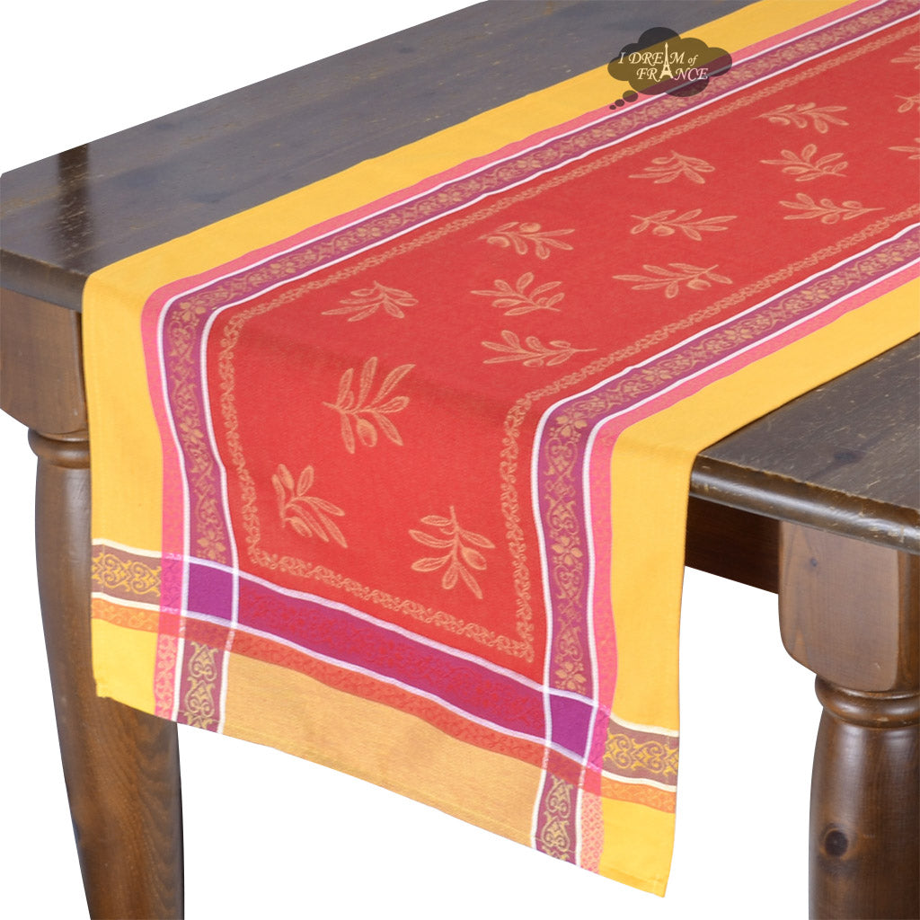 20x64" Olivia Yellow & Red Jacquard Cotton Table Runner by Tissus Toselli