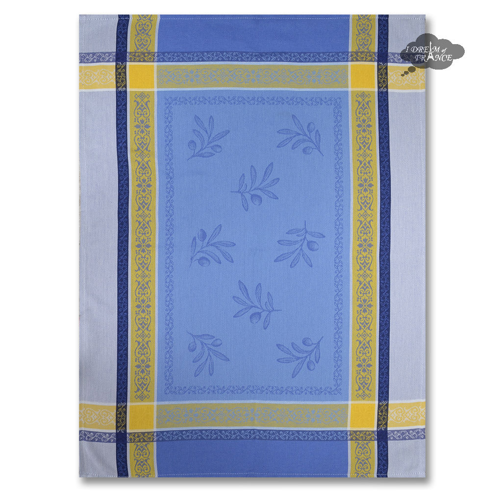 Olivia Blue Yellow Cotton Jacquard Dish Towel by Tissus Toselli
