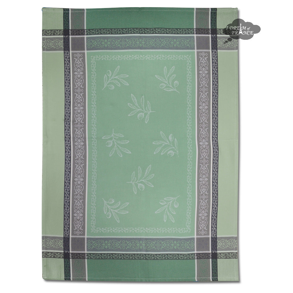 Olivia Green Cotton Jacquard Dish Towel by Tissus Toselli