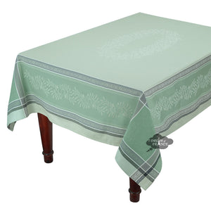 62x98" Rectangular Olivia Green French Jacquard Tablecloth with Teflon