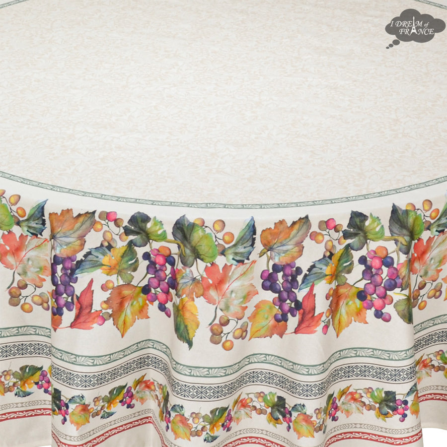 70" Round Grapes Coated Cotton Tablecloth by Tissus Toselli
