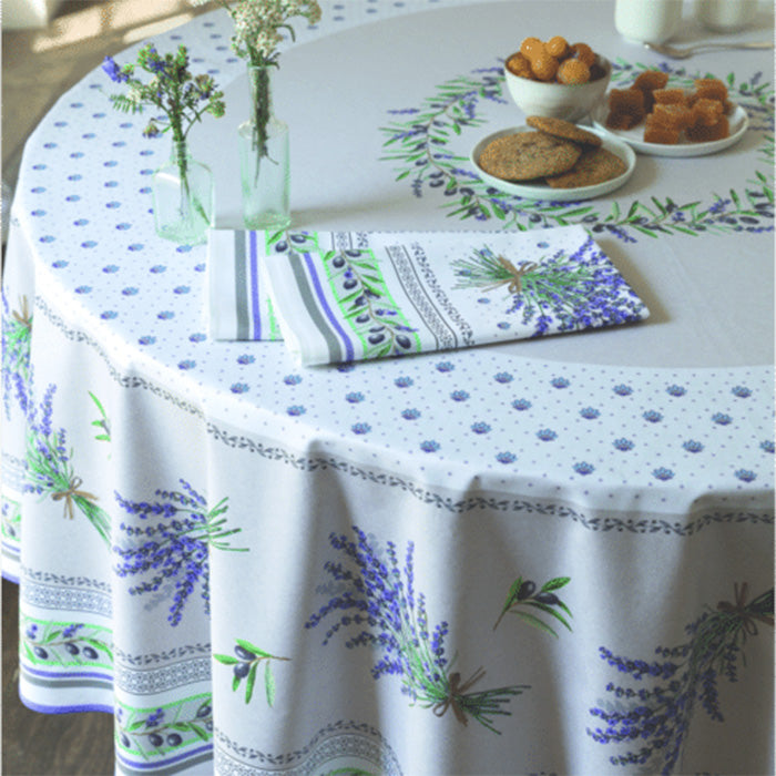 70" Round Lauris Acrylic-Coated Cotton Tablecloth by Tissus Toselli