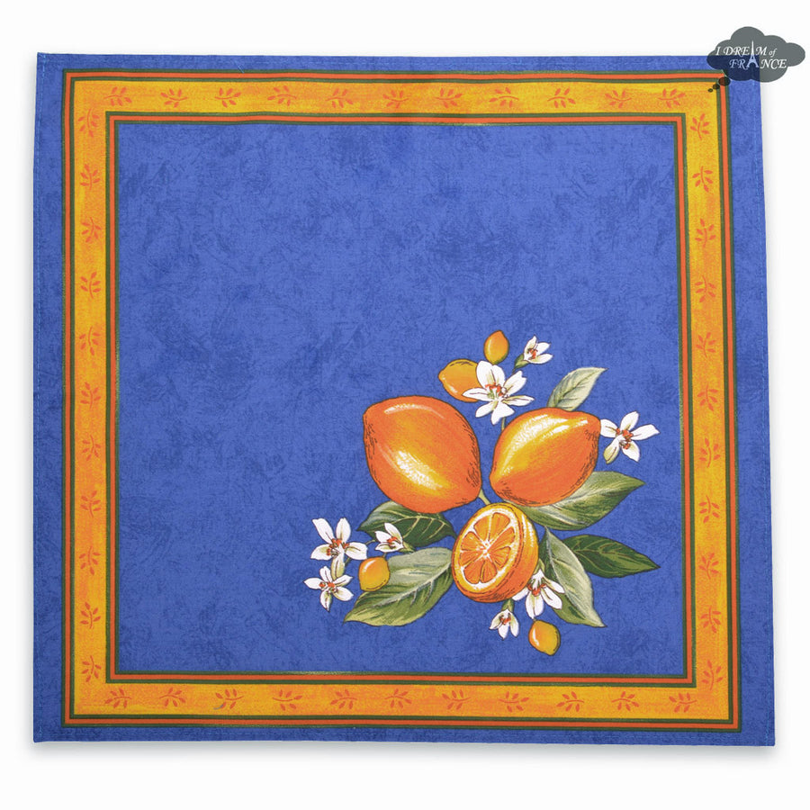 Lemons Blue Provence Cotton Napkin by Tissus Toselli