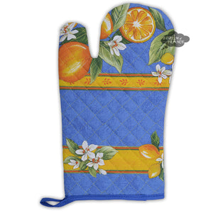 Lemons Blue Cotton Oven Mitt by Tissus Toselli