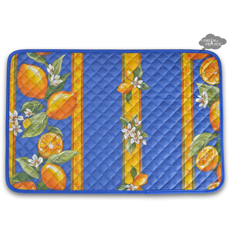 Lemons Blue Acrylic Coated Quilted Placemats by Tissus Toselli