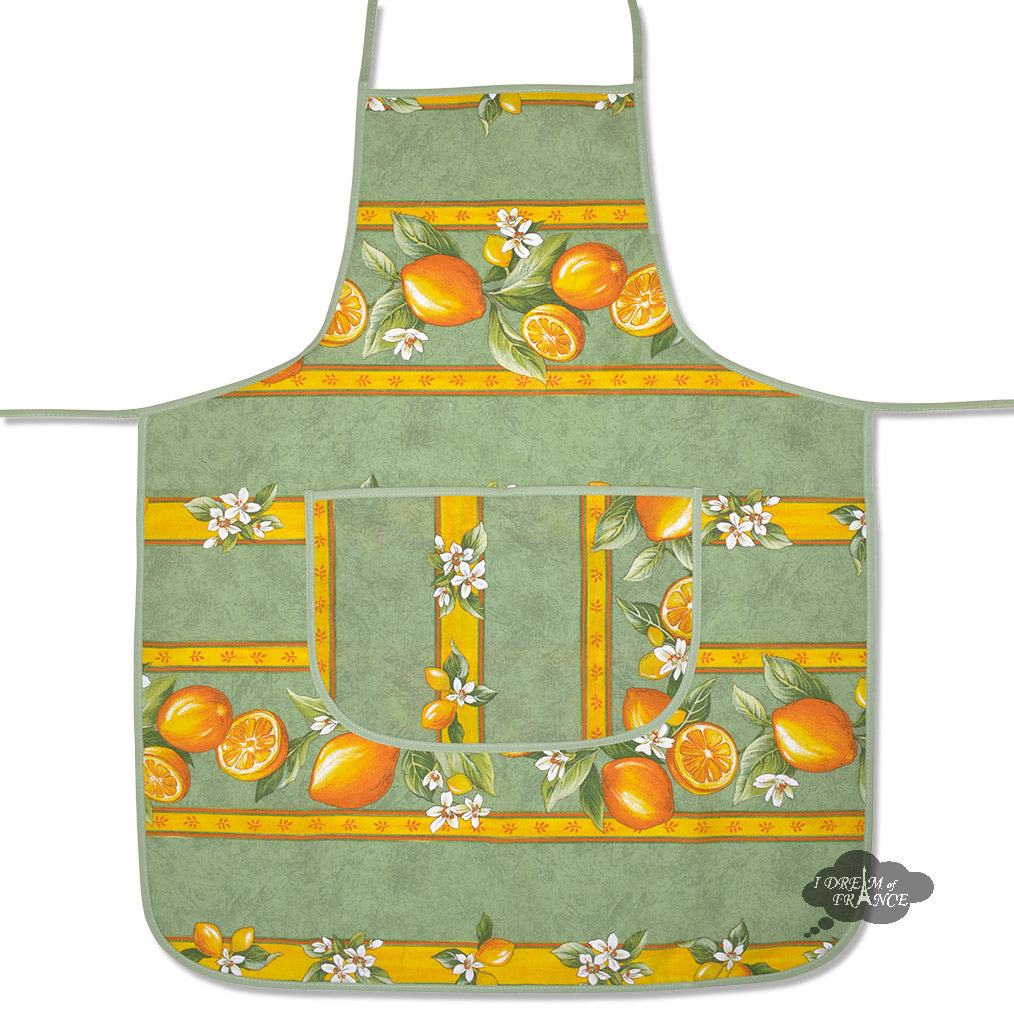Lemons Green Cotton Kitchen Apron by Tissus Toselli