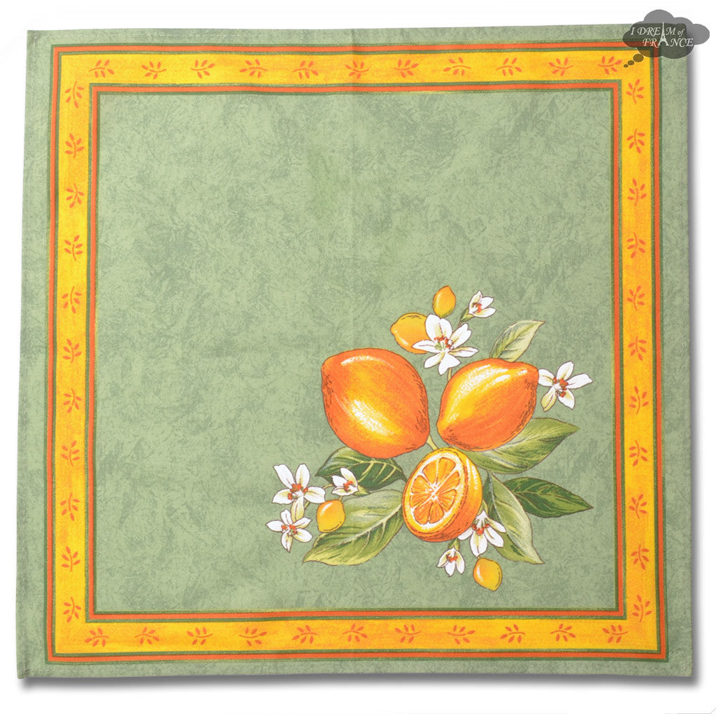 Lemons Green Provence Cotton Napkin by Tissus Toselli