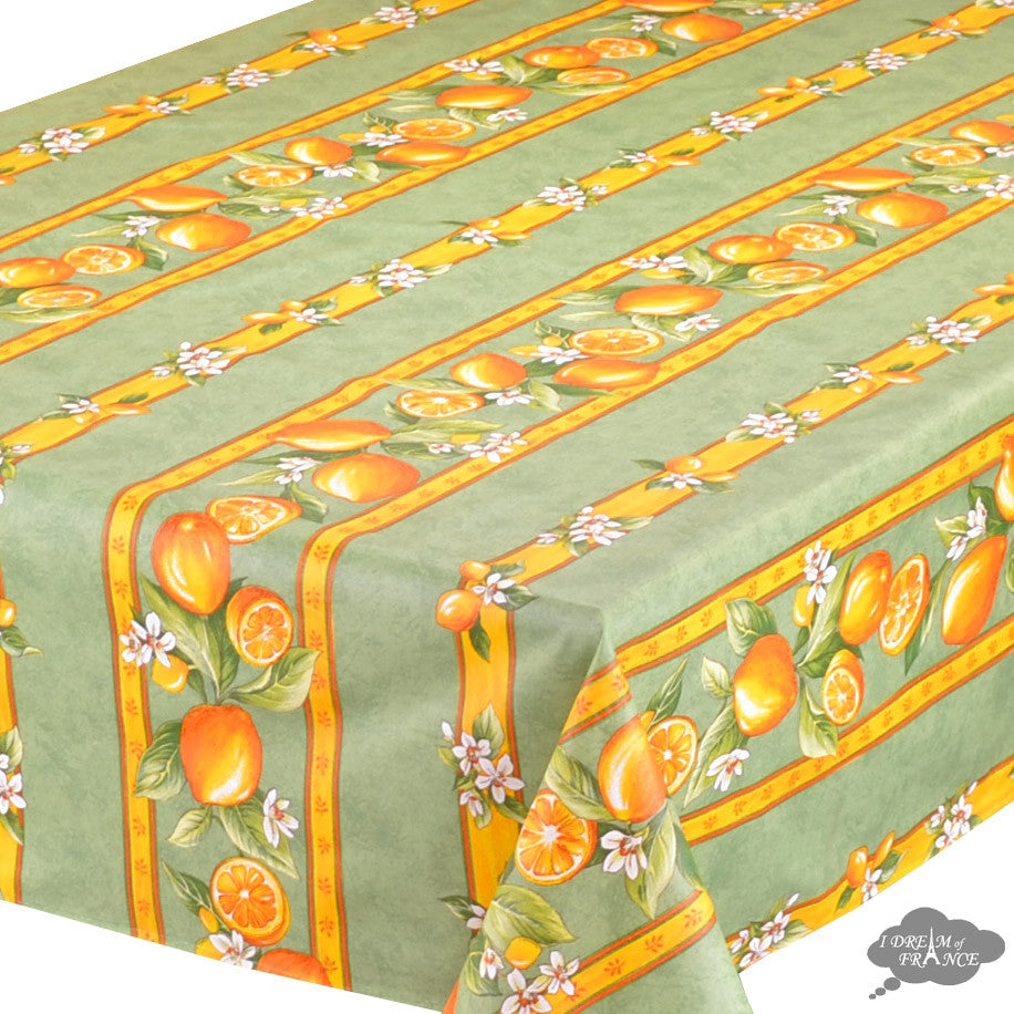 60x78" Rectangular Lemons Green Acrylic Coated Cotton Tablecloth by Tissus Toselli