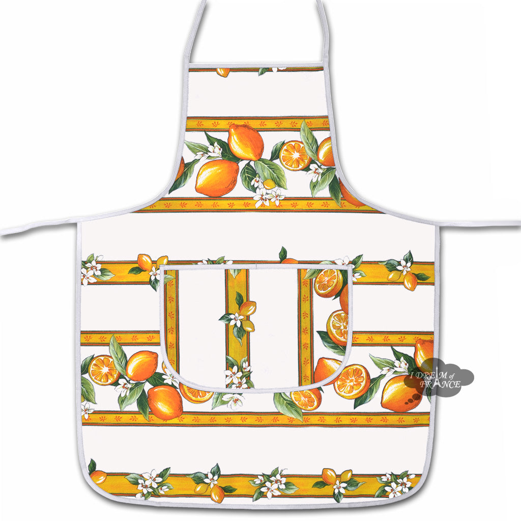 Lemons White French Cotton Kitchen Apron by Tissus Toselli