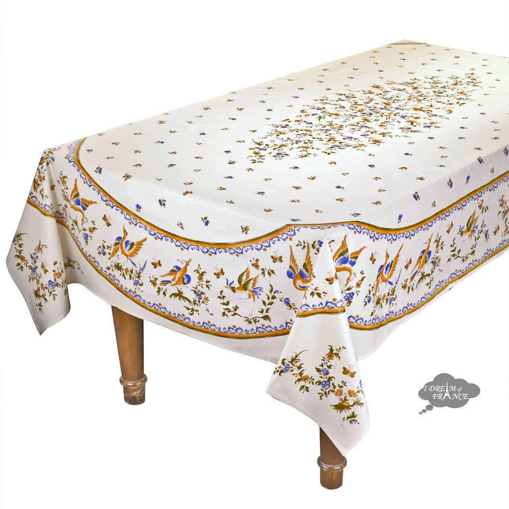 60x96" Rectangular Moustiers Blue & Cream Coated Cotton Tablecloth by Tissus Toselli