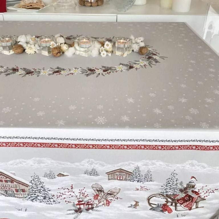 60x96" Rectangular Snow Trek Acrylic Coated Cotton Tablecloth by Tissus Toselli