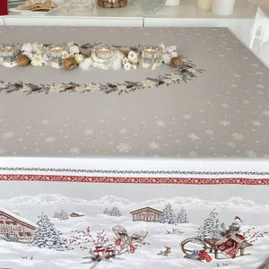 60x120" Rectangular Snow Trek Acrylic Coated Cotton Tablecloth by Tissus Toselli