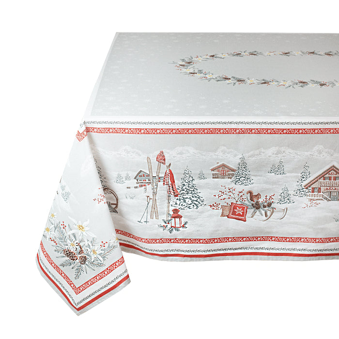 60x78" Rectangular Snow Trek Acrylic Coated Cotton Tablecloth by Tissus Toselli