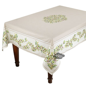 60" Square Nyons Cream Acrylic-Coated Cotton Tablecloth by Tissus Toselli