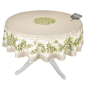 90" Round Nyons Cream Acrylic-Coated Cotton Tablecloth by Tissus Toselli