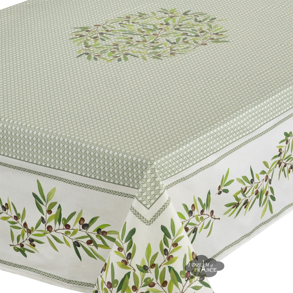 60" Square Nyons Green Acrylic-Coated Cotton Tablecloth by Tissus Toselli