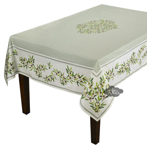 60" Square Nyons Green Acrylic-Coated Cotton Tablecloth by Tissus Toselli