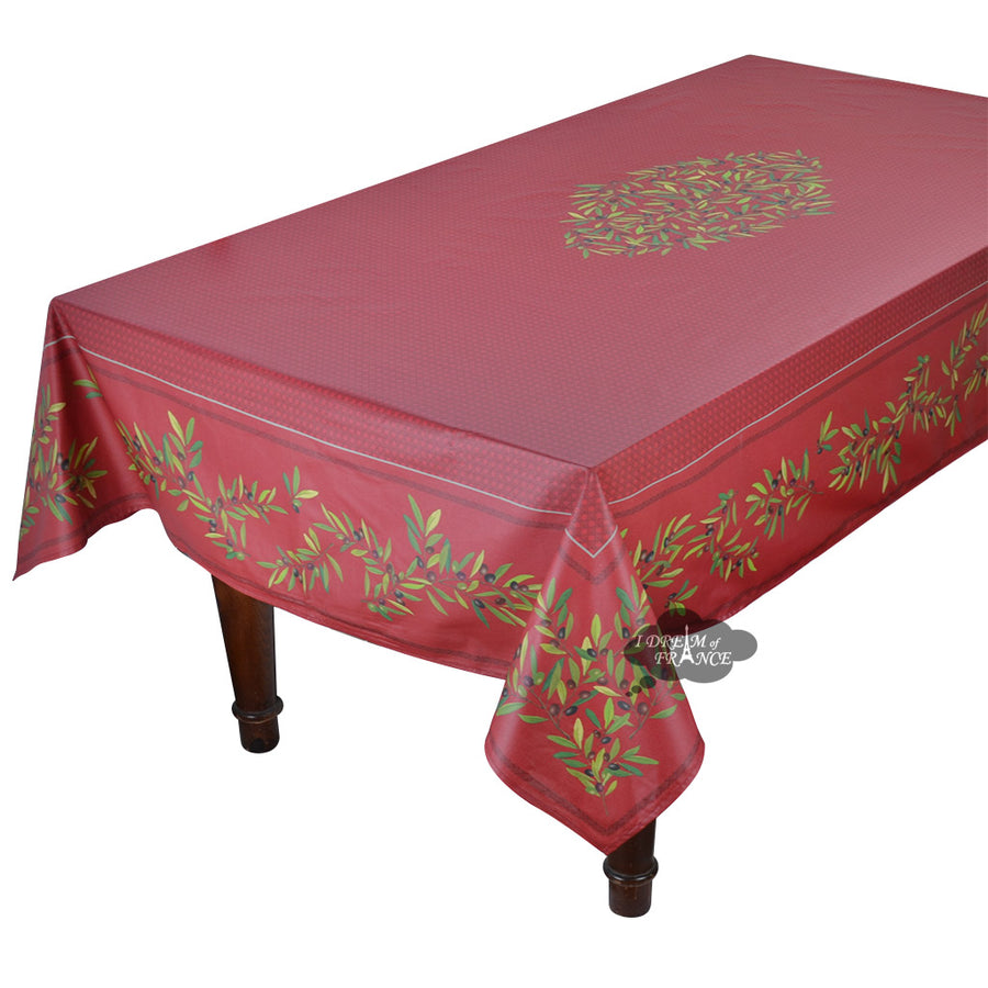 60x78" Rectangular Nyons Red Acrylic Coated Cotton Tablecloth by Tissus Toselli