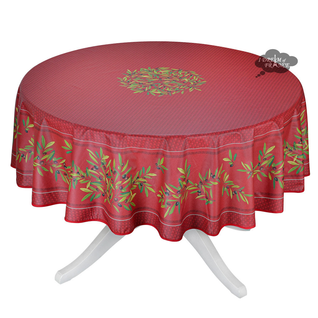 70" Round Nyons Red Coated Cotton Tablecloth by Tissus Toselli
