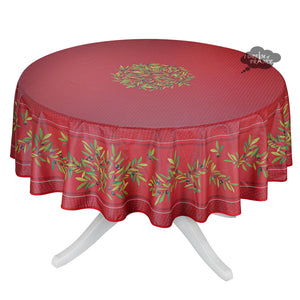 90" Round Nyons Red Coated Cotton Tablecloth by Tissus Toselli
