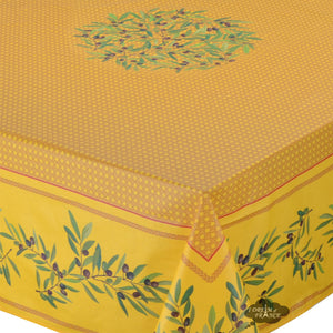 60" Square Nyons Yellow Acrylic Coated Cotton Tablecloth by Tissus Toselli