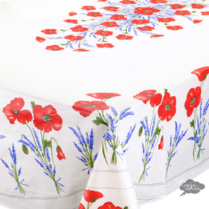 60x 96" Rectangular Poppies Cream Coated Cotton Tablecloth by Tissus Toselli