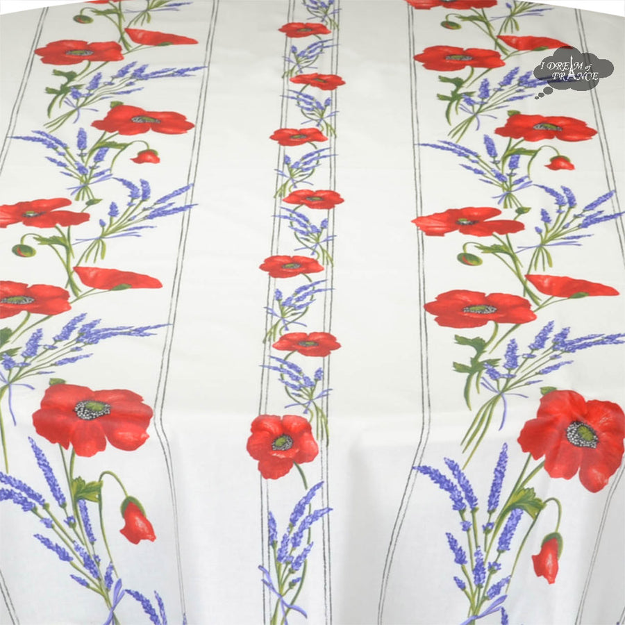58" Round Poppies Cream Acrylic Coated Cotton Tablecloth by Tissus Toselli
