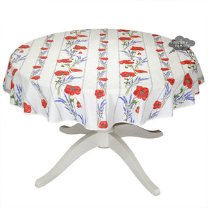 58" Round Poppies Cream Acrylic Coated Cotton Tablecloth by Tissus Toselli