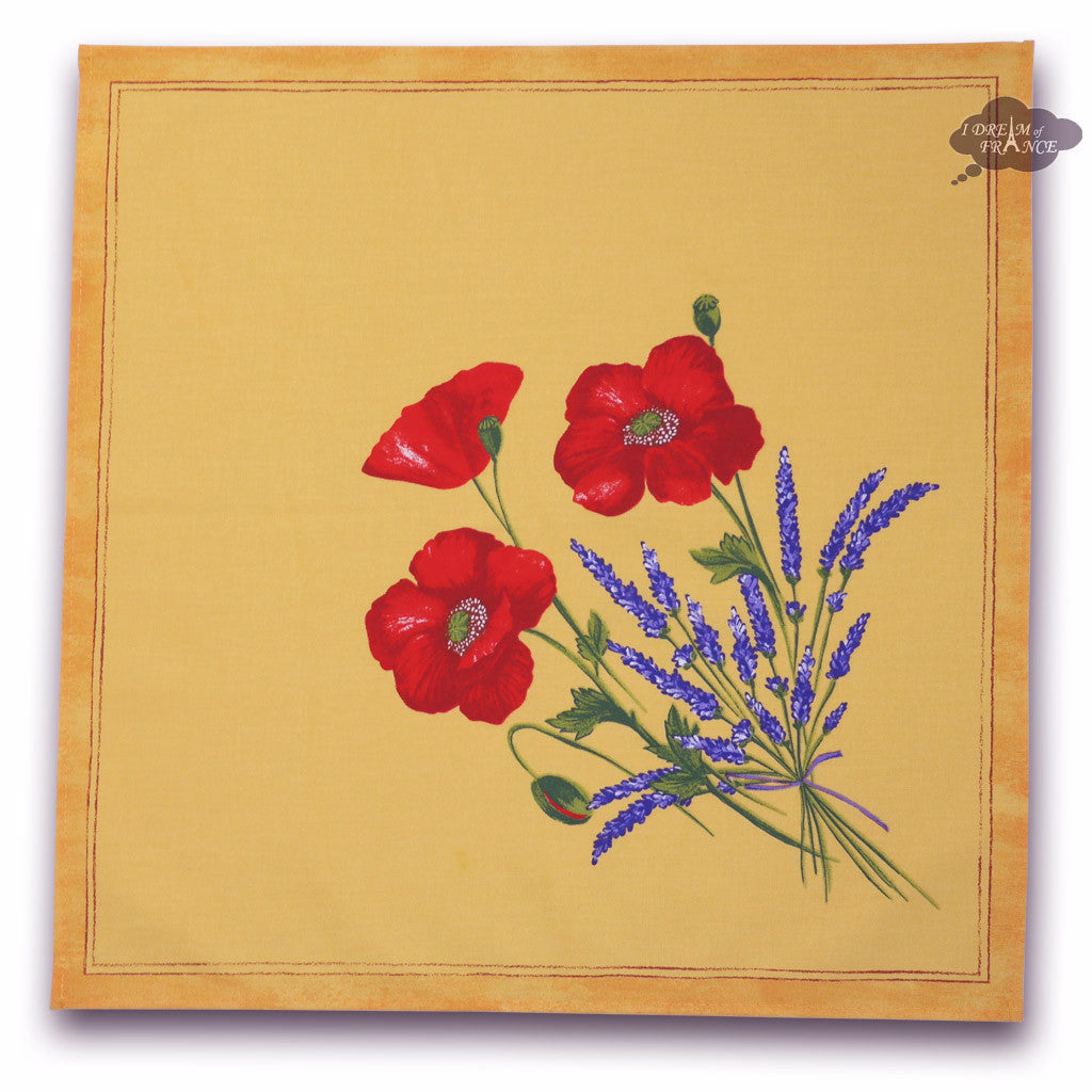 Poppies Yellow Provence Cotton Napkin by Tissus Toselli