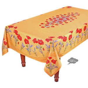 60x 96" Rectangular Poppies Yellow Acrylic Coated Cotton Tablecloth by Tissus Toselli