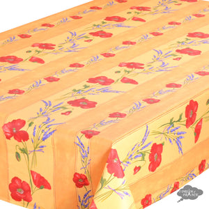 60x78" Rectangular Poppies Yellow Acrylic Coated Cotton Tablecloth by Tissus Toselli