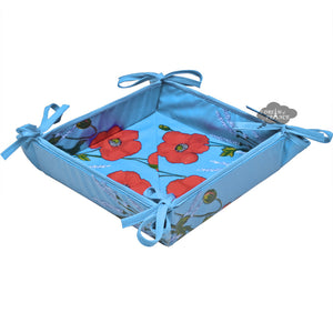 Poppies Sky Blue Acrylic Coated Bread Basket by Tissus Toselli